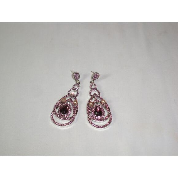 Grape Cranberry rhinestone tear drop wedding MOB party prom formal earrings - Picture 4 of 5